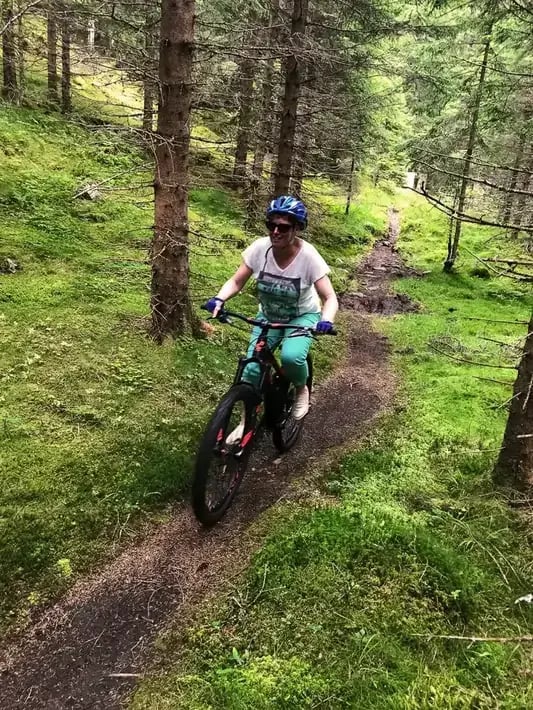 Mountain biking on a dirt trail
