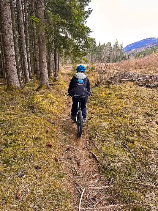 Mountain biking on a dirt trail